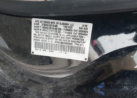 2009 Honda Odyssey Touring z USA, uszkodzony, nr VIN 5FNRL38849B005291